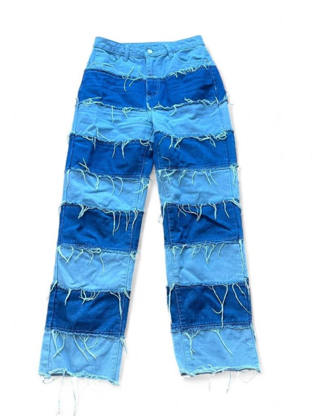 SHEIN Blue Patchwork Denim Streetwear Jeans Size M